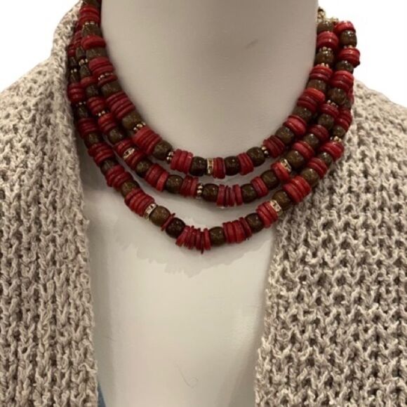 Free People Red Layered Necklace - Picture 1 of 2